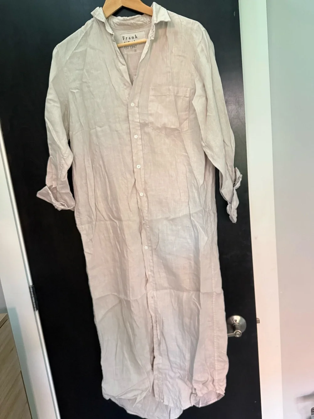 Frank & Eileen Rory Maxi Shirt Dress in Washed Linen (sand) - Picture 3 of 4
